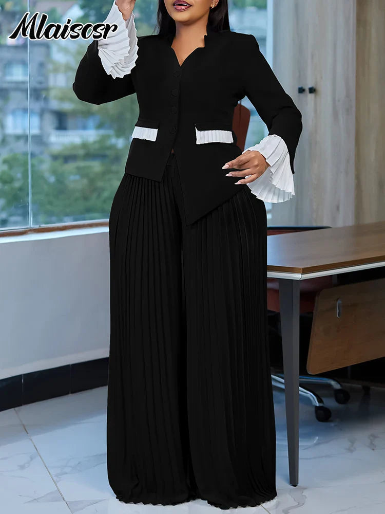 Sophisticated high waist wide leg pants, designed for an elegant silhouette, ideal for office lady style.