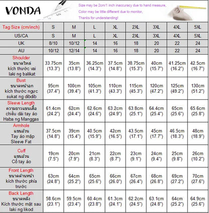 Elegant Plus Size 5XL VONDA Women's Blouse featuring a Bow Collar and Long Sleeve, perfect for sophisticated casual wear.