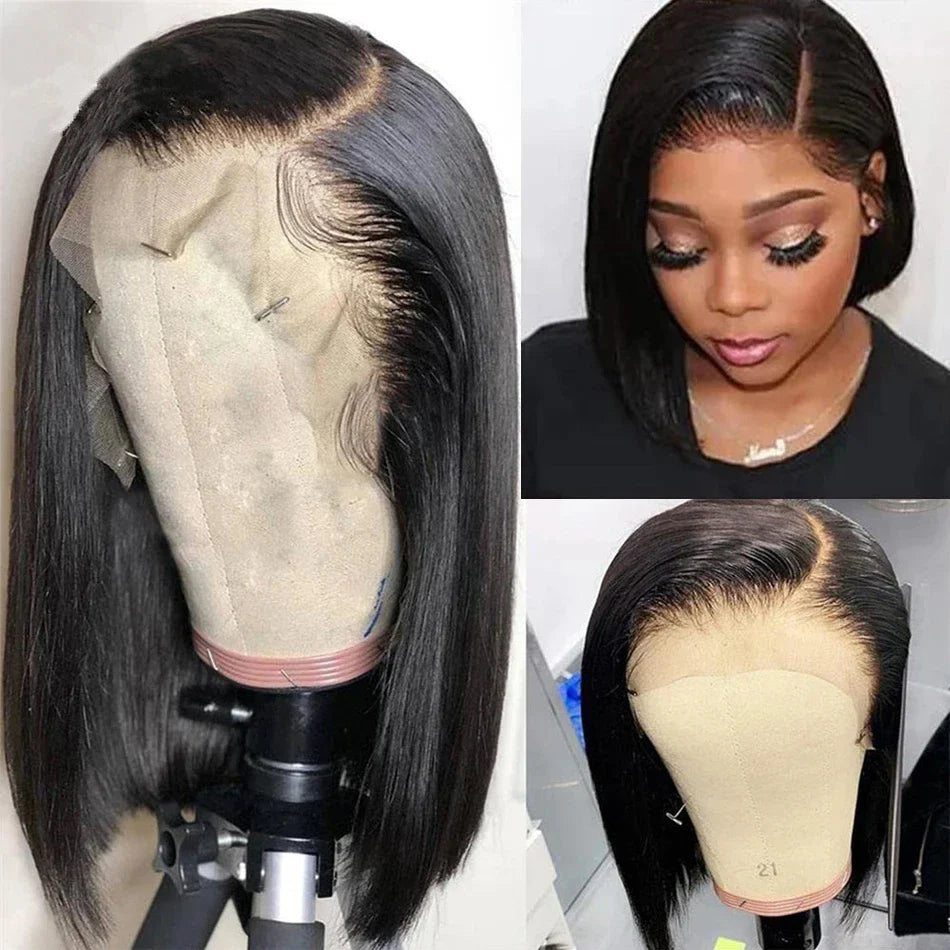 Chic 13x4 Frontal Wig displaying stunning straight Brazilian Remy hair, ideal for versatile styling and a luxurious, elegant look.