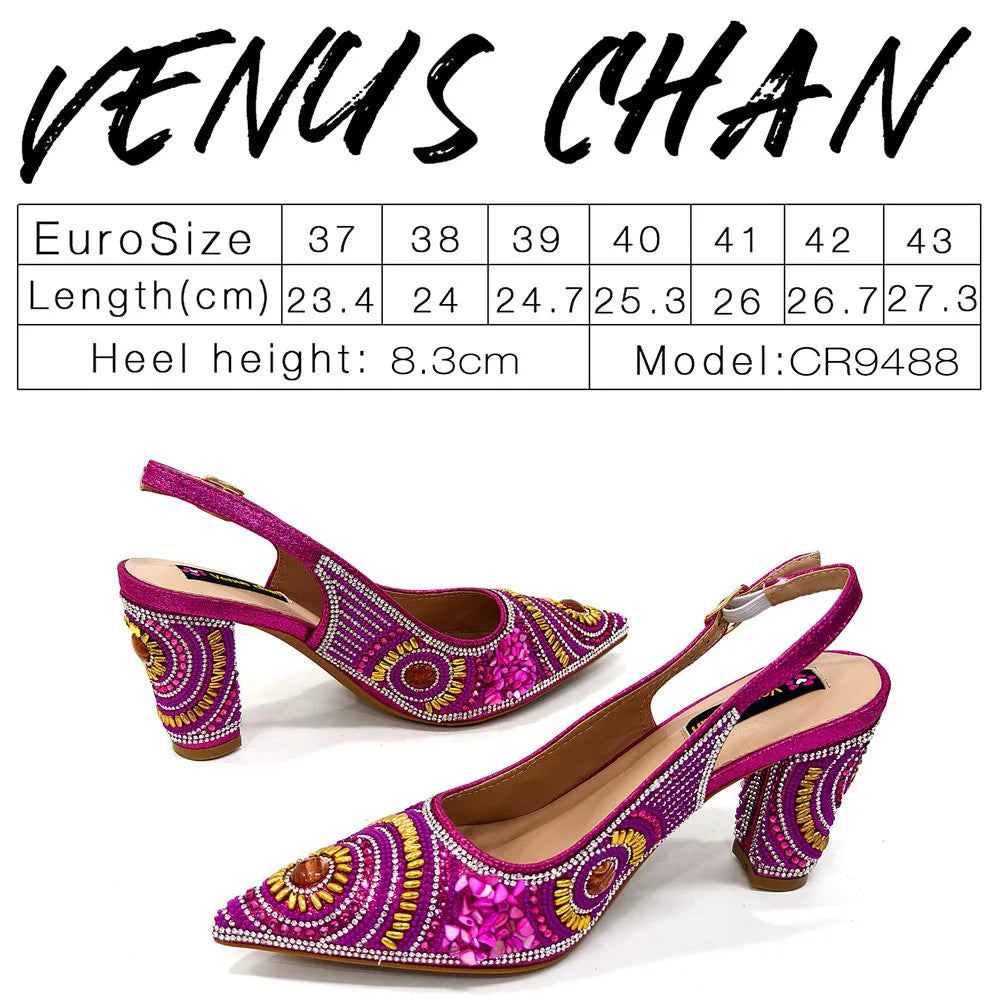 Luxurious women’s shoe and bag set displayed elegantly, featuring a fashionable slingback style and intricate detailing, suitable for any upscale occasion.