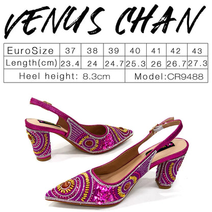 Luxurious women’s shoe and bag set displayed elegantly, featuring a fashionable slingback style and intricate detailing, suitable for any upscale occasion.