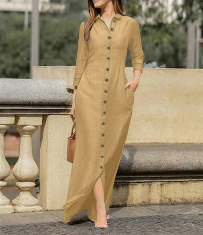 Gorgeous women’s ankle-length dress with a natural waistline, combining elegance and practicality for professional and formal occasions.