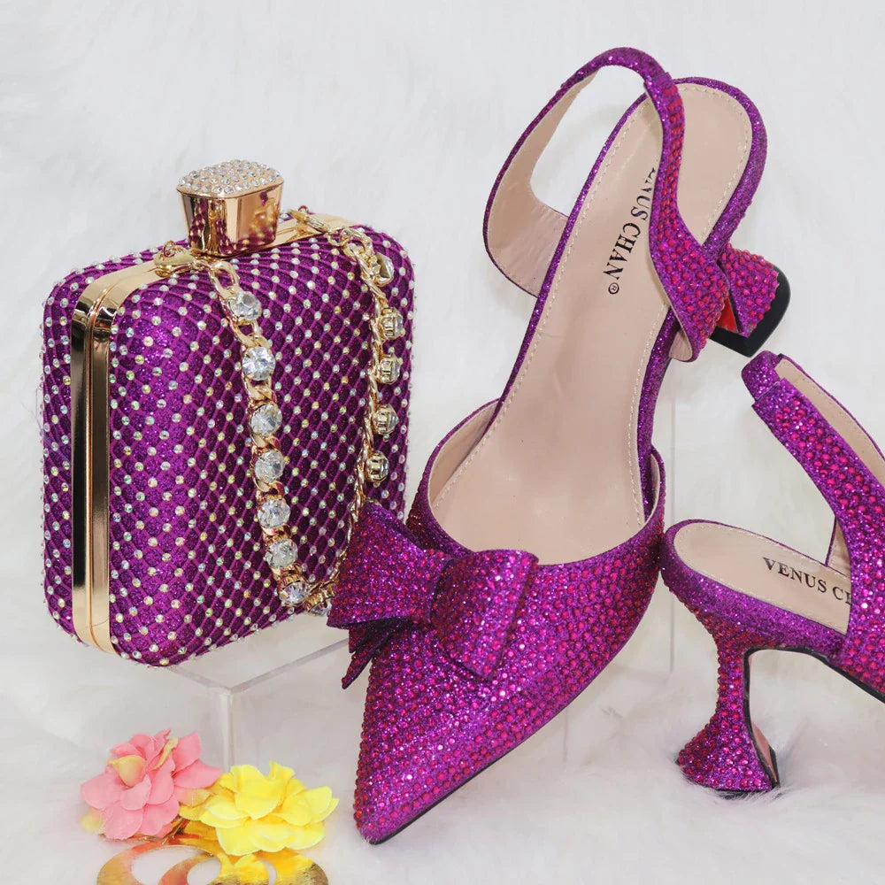 Innovative detailed design of women's pointed toe purple pumps, showcasing the high fashion appeal and refined comfort for any occasion.