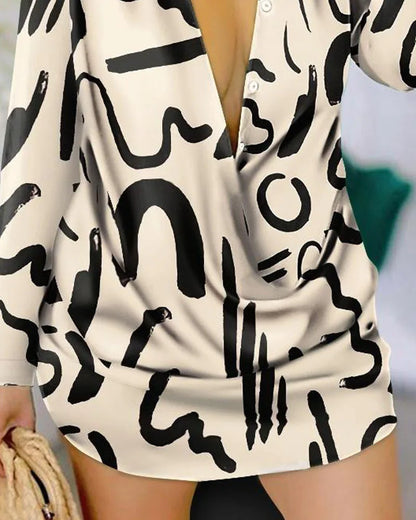 Luxury women's loose fit deep V-neck blouse in lightweight fabric, showcasing a vibrant print suitable for spring and summer fashion.