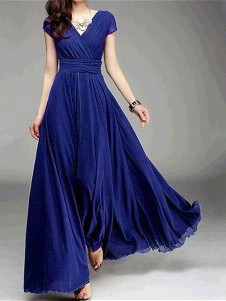 Chic women's bodycon chiffon dress featuring a solid design with short sleeves, ideal for a modern boho-style wardrobe.