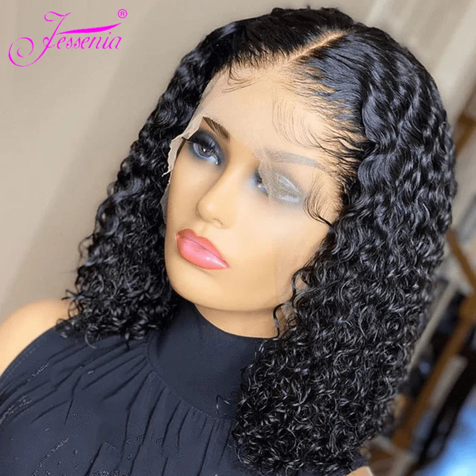 Model showcasing the stunning Mongolian Kinky Curly Wig, demonstrating its voluminous curls and beautiful natural movement for a stylish ensemble.