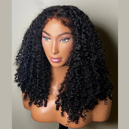 Close-up of the Luxury 26'' Kinky Curly Lace Front Wig showcasing the delicate Swiss Lace base and luxurious curly texture, ideal for a natural look.