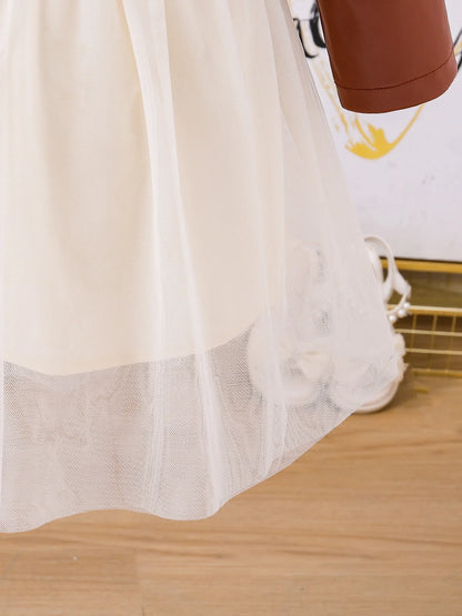 Exquisite girls' autumn dress ensemble with an opulent princess-like skirt and trendy PU leather vest, designed for ages 4-6.