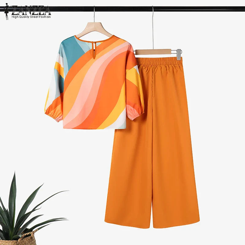 Stylish high waist trousers included in ZANZEA's 2-piece pant set, featuring a non-stretch fabric ideal for day-to-night transitions, exuding luxury and class.