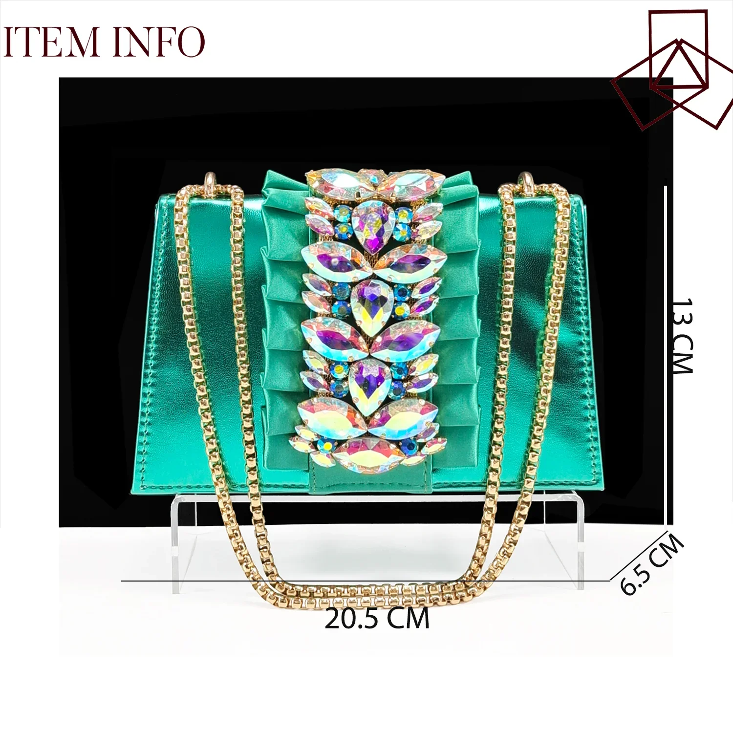 Stylish rhinestone bag set accompanying green women's high heels, showcasing luxury and fashion for adult women in sizes 38-43.