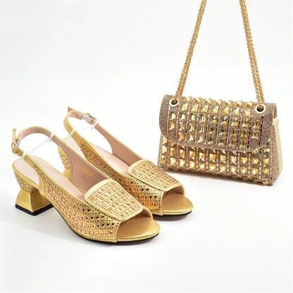 Chic display of the elegant women's Italian shoe and bag combination, perfect for weddings, featuring a sophisticated silver and black colour scheme.