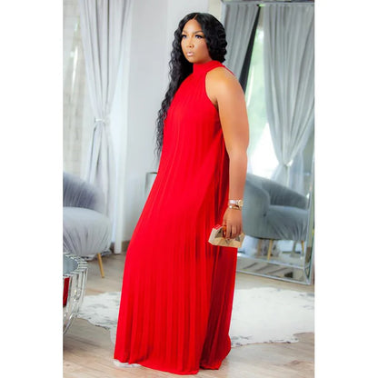 Elegant plus size women's halter sleeveless maxi dress, showcasing exquisite floor-length design perfect for evening occasions.