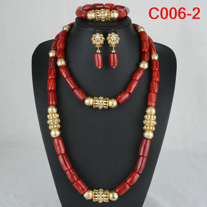 Elegant Luxury Coral Bead Necklace from the Nigerian Dubai jewelry set, perfect for weddings and special occasions.