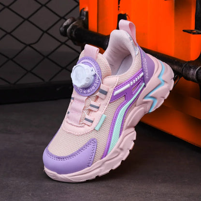 Chic black casual running shoes for boys aged 7-13, showcasing breathable mesh material and an innovative anti-slippery sole for active lifestyles.