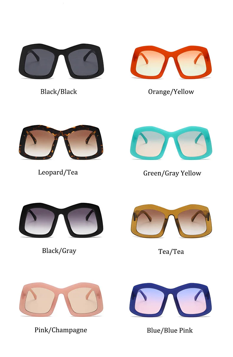 Trendy women's polycarbonate sunglasses featuring a luxurious oversized square design with gradient orange lenses, ideal for a sophisticated style.