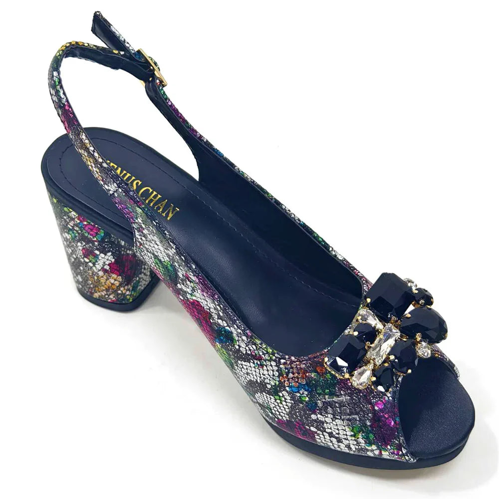 Elegant Venus Chan gold women's matching sandals and bag set featuring thick spike heels, perfect for parties and special occasions.