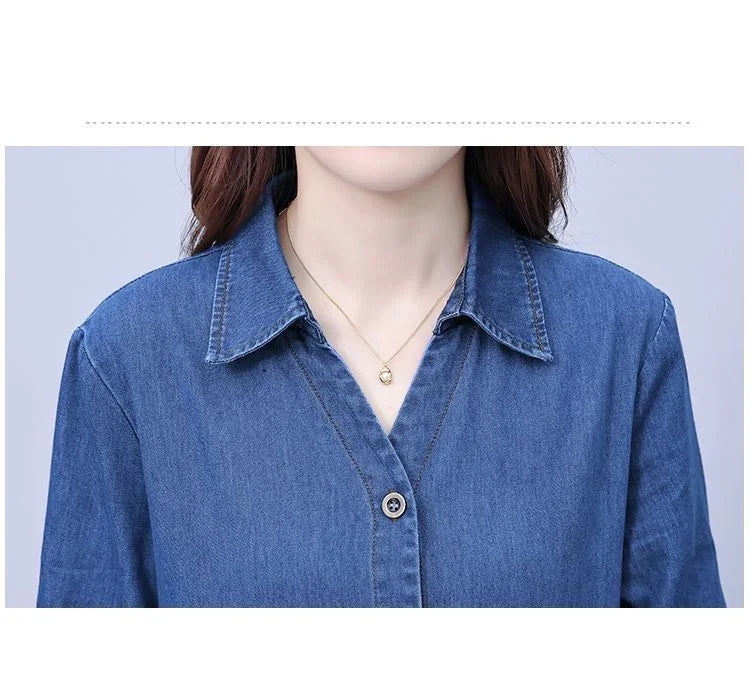 Chic knee-length A-line denim dress featuring a classic square neckline and practical side pockets, ideal for casual summer outings.