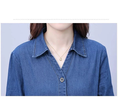 Chic knee-length A-line denim dress featuring a classic square neckline and practical side pockets, ideal for casual summer outings.