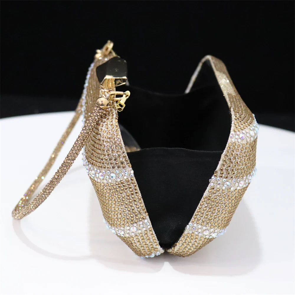 Sophisticated Venus Chan matching bag set with a long chain shoulder strap, designed to perfectly complement the black heels for a coordinated look.