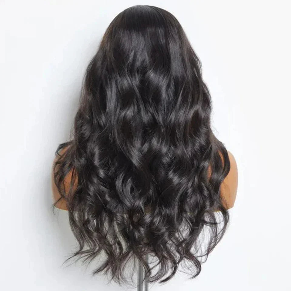 Beautifully styled Luxury 180D Lace Front Wig, demonstrating the natural flow of Brazilian human hair in a stunning body wave design.