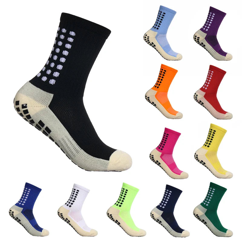 Luxury MagiMobo Grip Non-Slip Mid-Calf Football Socks for Men, crafted from durable nylon, ensuring optimal performance and comfort during sports activities.