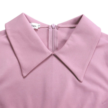 Elegant women's high-waisted pleated knee-length evening dress featuring a sophisticated Peter Pan collar, designed for a luxurious evening look.