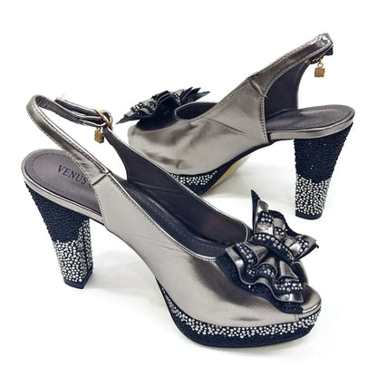 Close-up of the intricate diamond embellishments on the Venus Chan open toe pumps, showcasing the luxe bling detail that elevates any outfit.