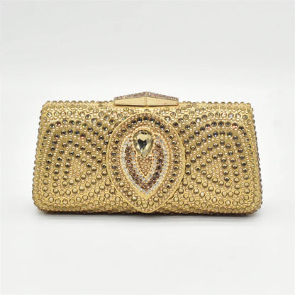 Matching handbag with rhinestone details designed for Italian women's high heel shoes, ideal for upscale events.