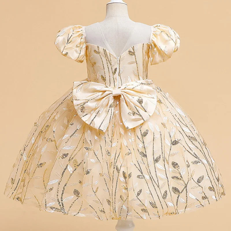 Lavish girls' evening dress showcasing a stylish silhouette, perfect for young bridesmaids and special celebrations, available in multiple sizes.