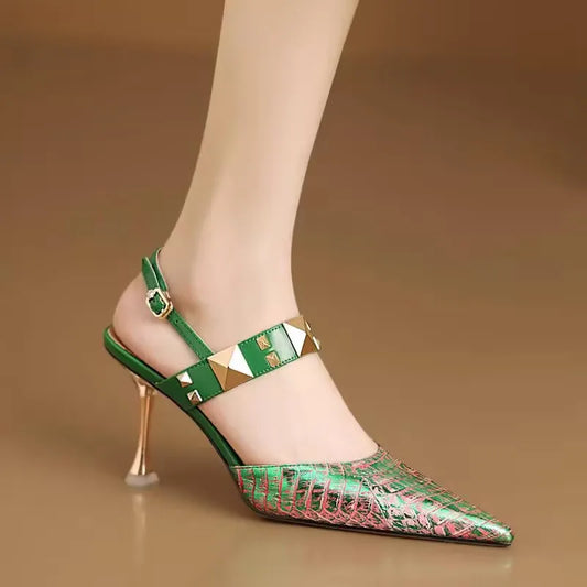 Elegant women's baotou sandals with high heels, shallow mouth design, showcasing luxurious style in size 34-43.