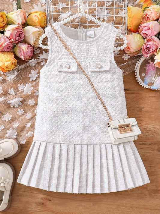 Luxurious girls' autumn princess jumpsuit vest featuring a pleated knee-length skirt, made from breathable polyester, perfect for ages 4-6Y. Designed for elegance and comfort, ideal for special occasions.