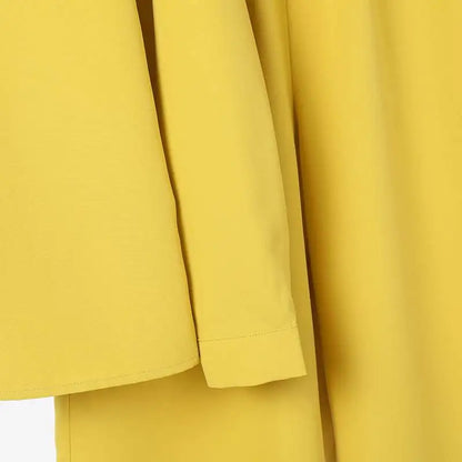 Elegant Women's 2PCS Lapel Neck Long Sleeve Shirt and Wide Leg Pants Set in Solid Black, showcasing sophistication and refined style, perfect for upscale occasions.