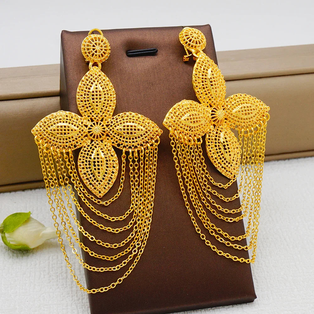 Chic Trendy Long Tassel Earrings in intricate geometric patterns, designed for women seeking luxury and sophistication for weddings and festive events.