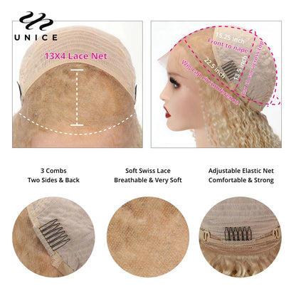 Elegant display of the Unice 613 Blonde Straight 5x5 HD Lace Wig showcasing its exquisite Swiss lace base and stunning transparent lace colour.