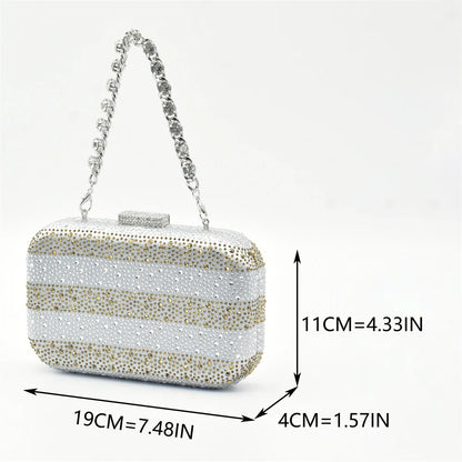 Elegant red satin handbag with crystal detailing, designed to match the luxurious Italian pumps, enhancing the overall glamour of the ensemble.