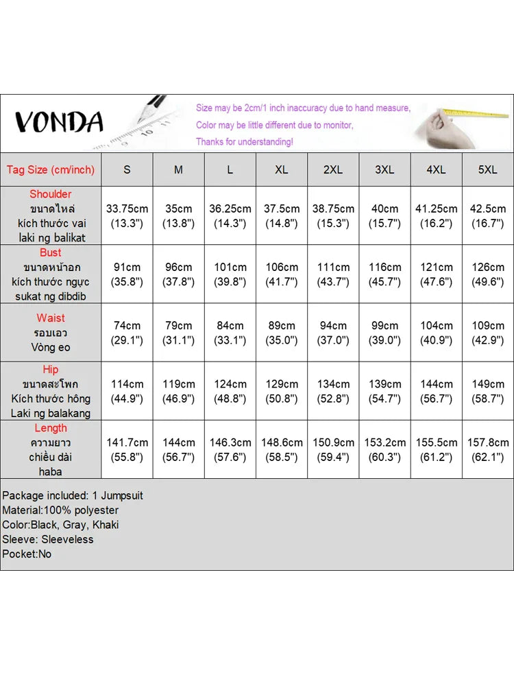 Stylish and comfortable VONDA Jumpsuit for women, showcasing a luxurious fabrication of polyester and a graceful ankle-length wide leg design.