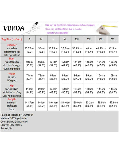 Stylish and comfortable VONDA Jumpsuit for women, showcasing a luxurious fabrication of polyester and a graceful ankle-length wide leg design.