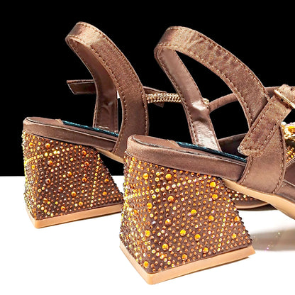 Elegant QSGFC women's high heels with pointed toe, adorned with sparkling diamonds, perfect for any special occasion.
