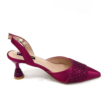 Close-up view of Italian Slingback Party Shoe, showcasing stylish spike heels and a graceful butterfly-knot detail for a glamorous touch.