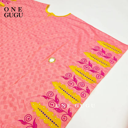 Back view of the Royal Blue African Bazin Riche Boubou Dress, illustrating its flowing design and elegant fit, ideal for formal events.