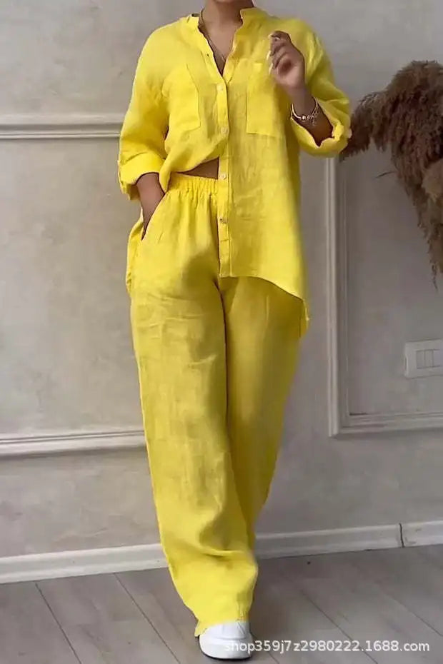 Stylish close-up of the relaxed fit loose wide leg pants from the women's 2 piece set, designed for comfort and sophistication.