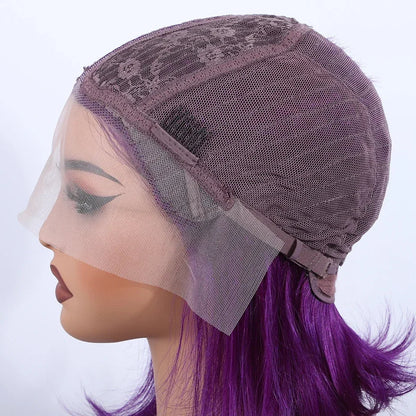 Elegant view of the Brazilian purple short bob wig featuring a 13x5x1 lace design, perfect for versatile styling.