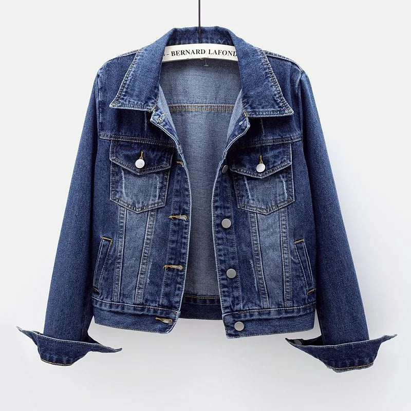 Elegant model wearing a women's oversized denim jacket, perfect for casual outings, styled with confidence and grace.