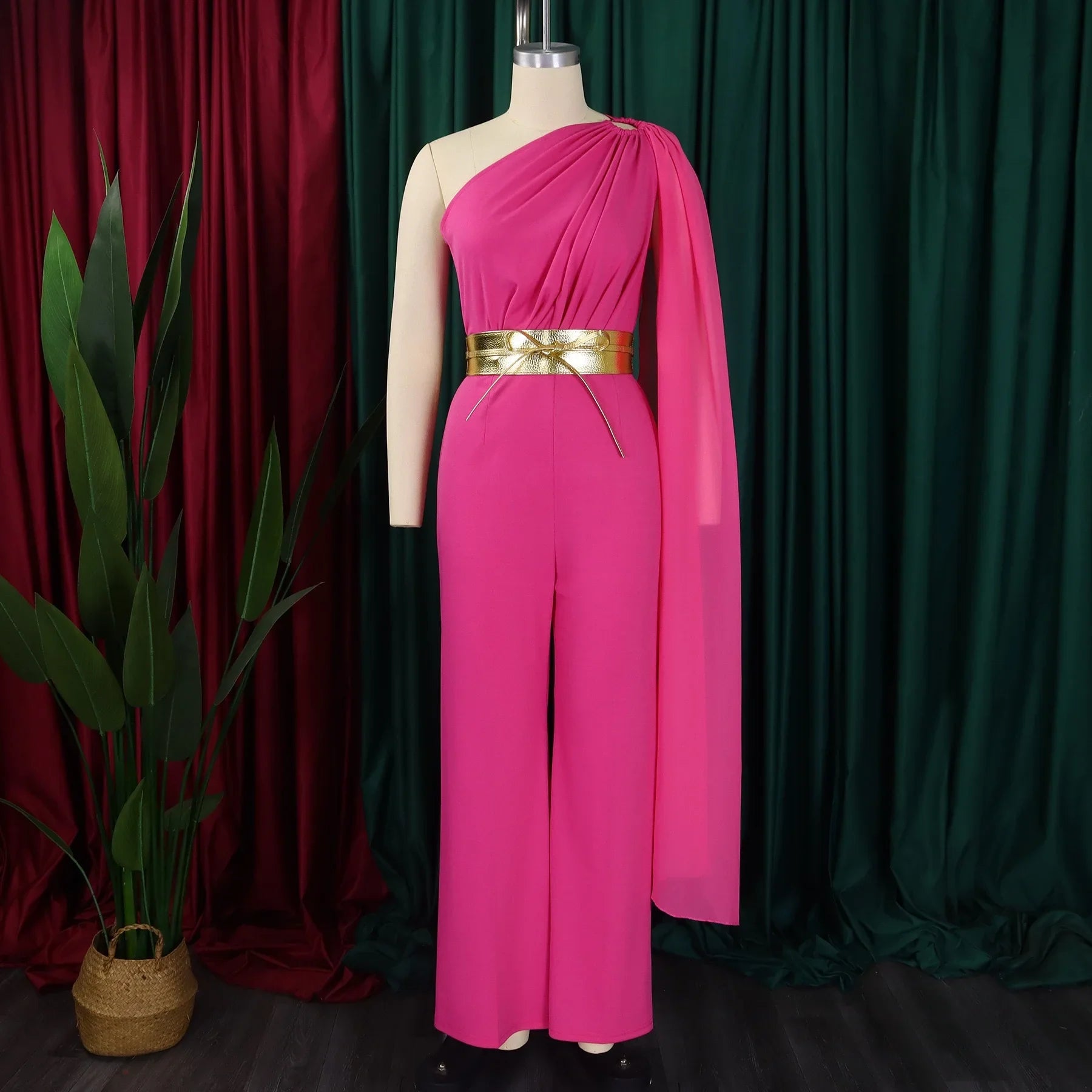 Sophisticated full-length jumpsuit for women, designed with a flattering high waist and elegant flowing sleeves, ideal for all seasons.