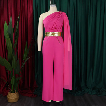 Sophisticated full-length jumpsuit for women, designed with a flattering high waist and elegant flowing sleeves, ideal for all seasons.