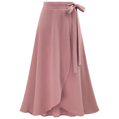 Beautifully draped high waist A-line long skirt for women made of chiffon, highlighting its flattering silhouette and summer elegance.