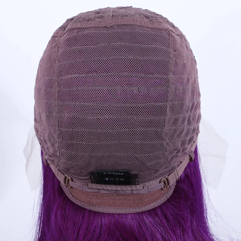 Stylish Brazilian lace bob wig in rich purple hue, designed with breathable Swiss lace for optimal comfort.