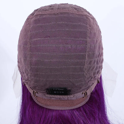 Stylish Brazilian lace bob wig in rich purple hue, designed with breathable Swiss lace for optimal comfort.