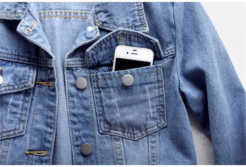 High-quality denim jacket designed for women, available up to 5XL, perfect for spring and summer fashion.