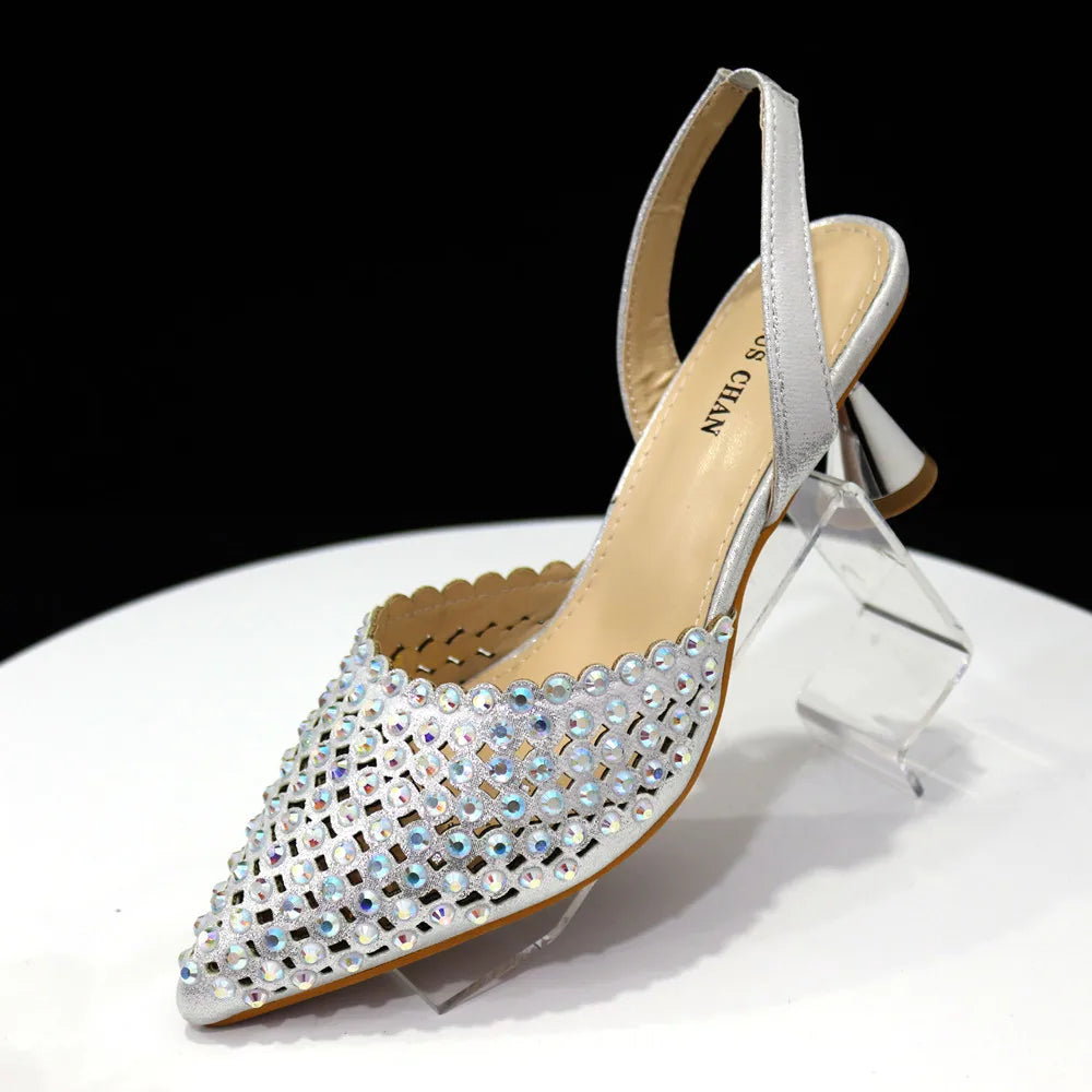 Venus Chan exquisite shoe and bag set for women, featuring spike heels and a glamorous handbag, ideal for parties and weddings.